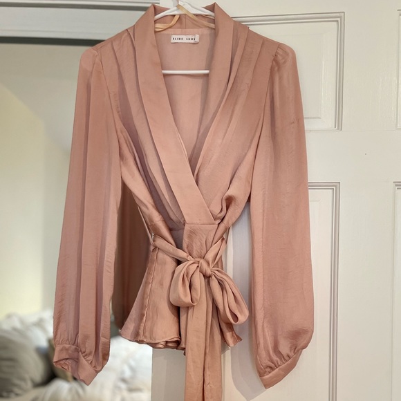 Blush V Neck Blouse with Tie - Picture 1 of 4